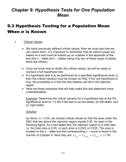 Chapter 9: Hypothesis Tests for One Population Mean