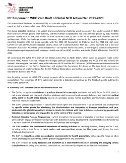 IDF Response to WHO Zero Draft of Global NCD Action Plan 2013