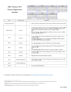 SRJC Summer 2015 Priority Registration Schedule