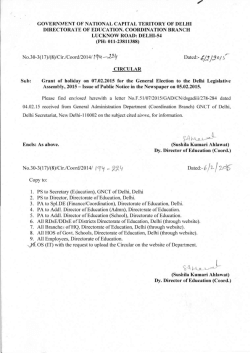 Grant of Holiday on 07.02.2015 for the General Election to the Delhi