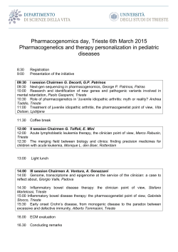 Pharmacogenomics day, Trieste 6th March 2015 Pharmacogenetics