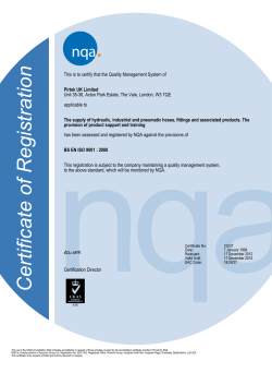 NQA Certificate Number QMS10037, Issue 0, Revision 8