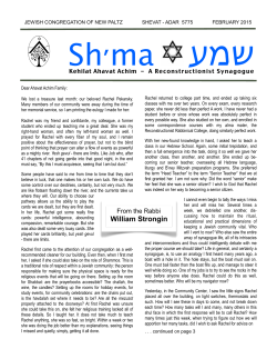 Sh`ma, our newsletter - Jewish Congregation of New Paltz