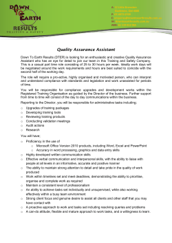 QA Assistant Advert - Down to Earth Results
