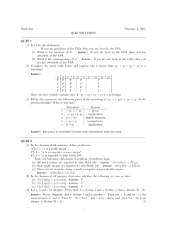 Math 248 February 3, 2015 QUIZ SOLUTIONS QUIZ 1 (1) Let s be