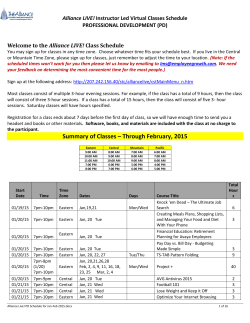 Summary of Classes – Through February, 2015