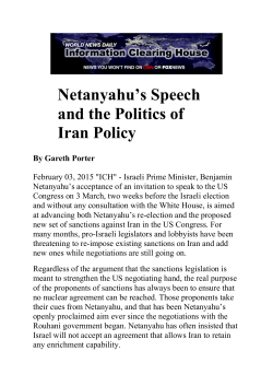 Netanyahu`s Speech and the Politics of Iran Policy By Gareth Porter