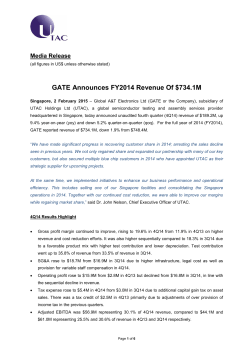 GATE Announces FY2014 Revenue Of $734.1M