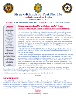 february 2015 - Struck-Klandrud Post 336 Onalaska American Legion