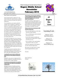 Rogers Middle School Newsletter February 2015 At Rogers We Care