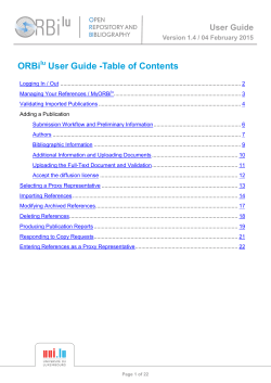 ORBi User Guide -Table of Contents