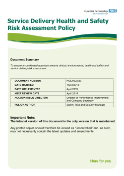 Service Delivery Health and Safety Risk Assessment
