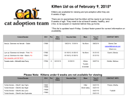 Kitten List as of January 30, 2015*