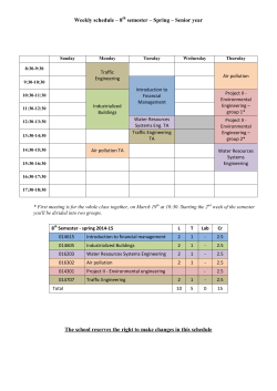 Weekly schedule – 8 semester – Spring – Senior year