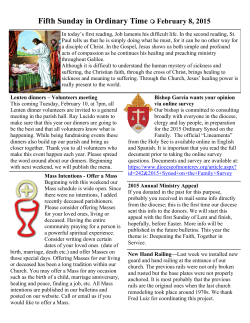 February 8, 2015 - Our Lady of Mount Carmel Catholic Community