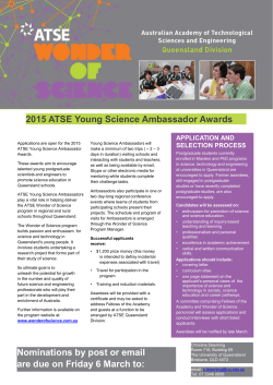 2015 ATSE Young Science Ambassador Awards Nominations by