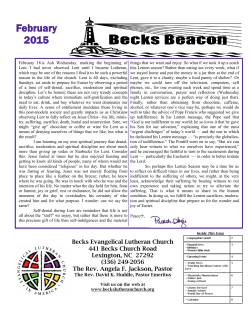 Monthly Newsletter - Becks Lutheran Church