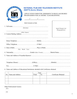 Admission Form - NAFTI Degree Programs 2015/2016