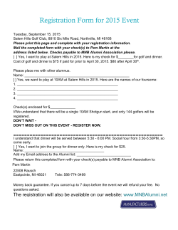 Registration Form for September 2015 Golf Outing