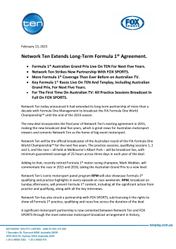 Network Ten Extends Long-Term Formula 1® Agreement.