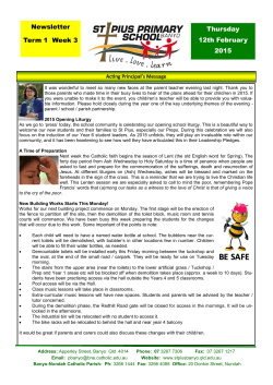 Newsletter Term 1 Week 3 Thursday 12th February 2015