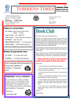 Torrens Primary School newsletter Week 02, Term 01