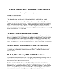 SUMMER 2015 PHILOSOPHY DEPARTMENT COURSE OFFERINGS