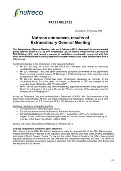 Nutreco announces results of Extraordinary General Meeting