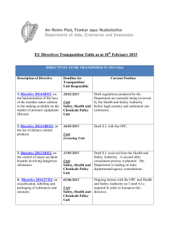 EU Directives Transposition Table as at 10 February 2015