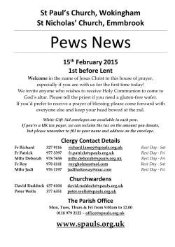 PEWS NEWS - St Paul`s Parish