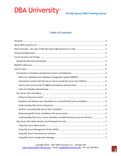 MS SQL Server DBA Training Course Table of Contents