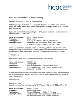 Media Schedule of Fitness to Practise Hearings