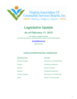 VACSB Legislative Update - as of February 11, 2015
