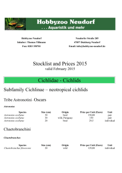 Stocklist and Prices 2015 Cichlidae