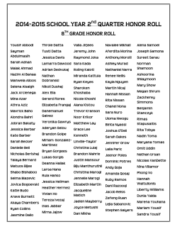 2014-2015 SCHOOL YEAR 2 QUARTER HONOR ROLL