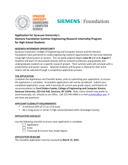 Application for Syracuse University`s Siemens Foundation Summer