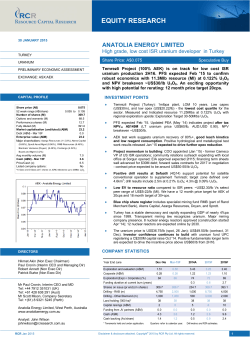 EQUITY RESEARCH - Anatolia Energy