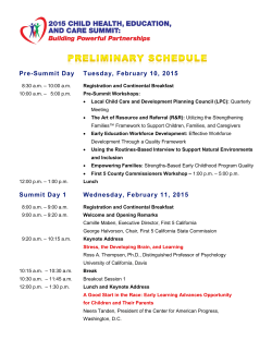 Pre-Summit Day Tuesday, February 10, 2015