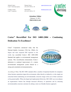 02/13/15 PRESS RELEASE: Cortec® Recertified For ISO 14001:2004