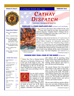 FEBRUARY 3&mdash;FOUR CHAPLAIN`S DAY By