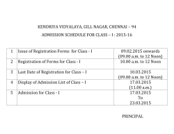 Admission Schedule for Class-I - Kendriya Vidyalaya, Gill Nagar