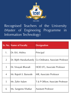 Recognised Teachers of the University (Master of Engineeing