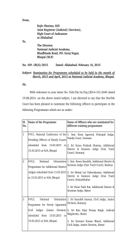 The Registrar, National Judicial Academy, Bhopal has sent the