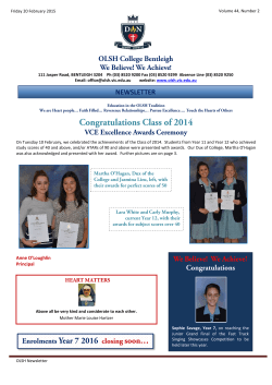 Newsletter 20 February 2015 - Our Lady of the Sacred Heart College