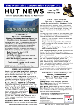 Blue Mountains Conservation Society Inc. HUT NEWS Issue No. 322
