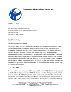 Letter to Minister Finley re PWGSC Integrity Framework