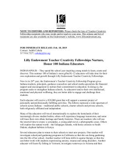 Lilly Endowment Teacher Creativity Fellowships Nurture, Honor 100