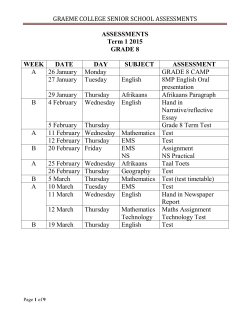 GRAEME COLLEGE SENIOR SCHOOL ASSESSMENTS