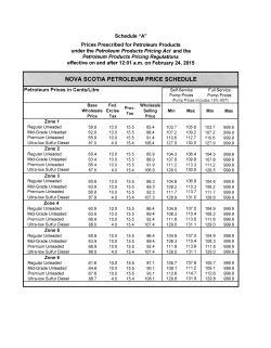 Schedule "A" Prices Prescribed for Petroleum Products under the