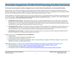 Provider Inquiries: STAR+PLUS Nursing Facility Services